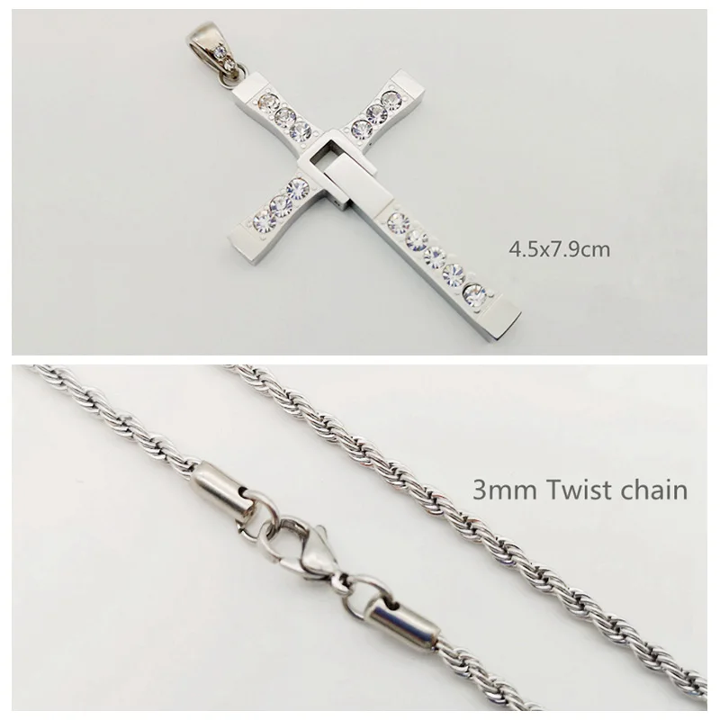 Silver big Twist Форсаж 8 в стиле «хип-хоп» CZ камни крест ожерелье кулон 316 из нержавеющей стали крест Доминика Торетто ожерелье для мужчин и женщин ювелирные изделия - Окраска металла: Silver big Twist
