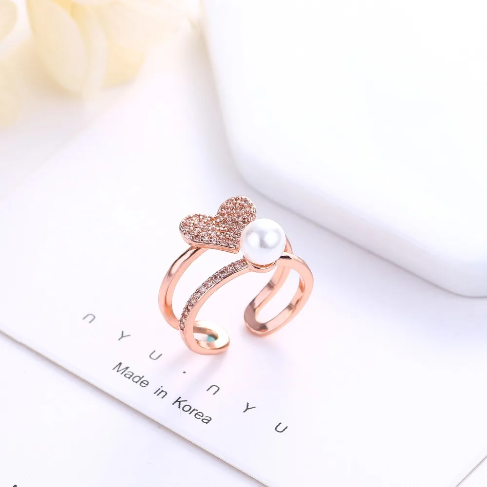 Bague Ringen,, модные 925 пробы серебряные кольца, двухслойные циркониевые жемчужные кольца для любви, обручальные ювелирные изделия для женщин