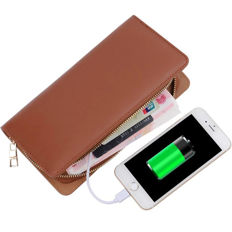Fashion Wallet Clutches Charger 6000mAh Handbag Purse Taupe BEIGE Charging Set with Wrist for IPhone and Andriod Phone | Багаж и сумки