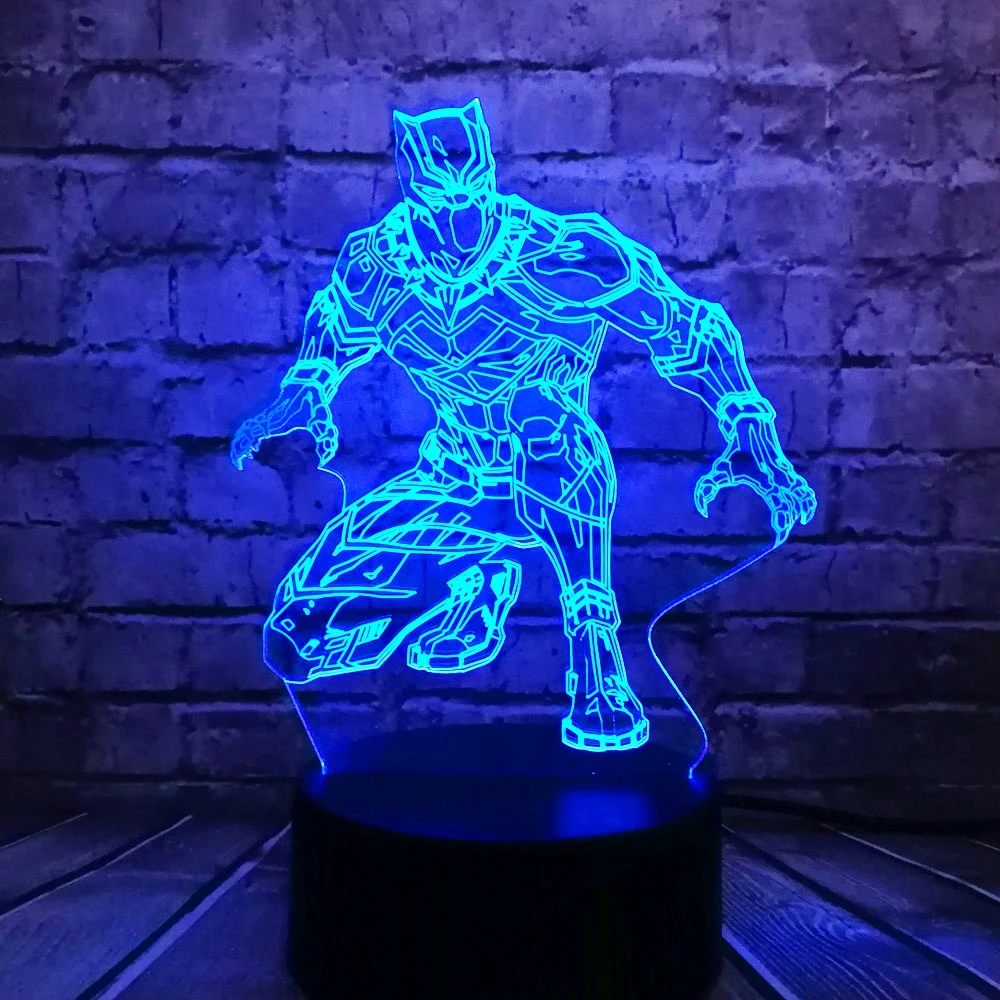 Герой Marvel мультфильм Мстители Черная пантера 3D лампа Mulitcolor USB зарядка светодиодный ночник Праздничная Вечеринка настроение Лава дети игрушка подарок