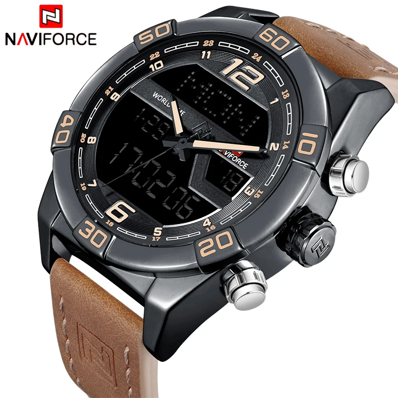 Часы наручные NAVIFORCE Мужские кварцевые с кожаным ремешком роскошные Брендовые