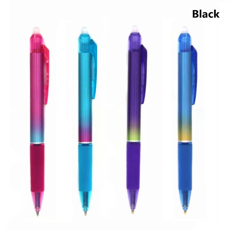 4Pcs black pen 4 шт./компл. Радуга цветная стираемая ручка Пресс 0,5 мм синий/черные чернила стираемая ручка для школы и офиса письменные принадлежности Канцтовары - Color: 4Pcs black pen