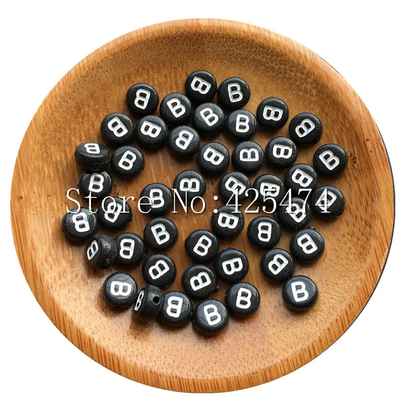 

3600PCS/Lot 4*7MM Flat Round Coin Shaped Acrylic Alphabet Beads Single Initial Letter B Printing Plastic Bracelet Spacer Beads