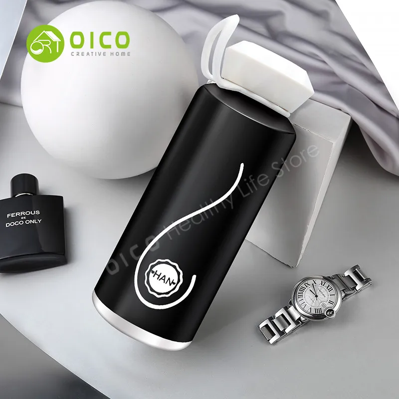 OICO 300ml New Design Simple Black And White Glass Water Bottle With Diamond Shape Cover Plastic Handle For Office/Home Use | Дом и сад