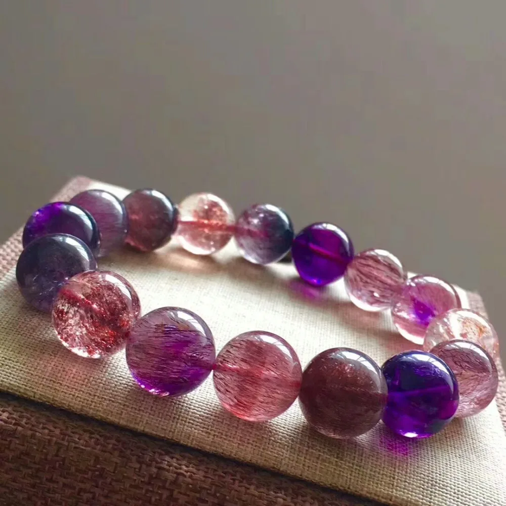 13 5 мм натуральный супер семь Lepidocrocite кварца Rutilated браслет круглые бусины Кристалл