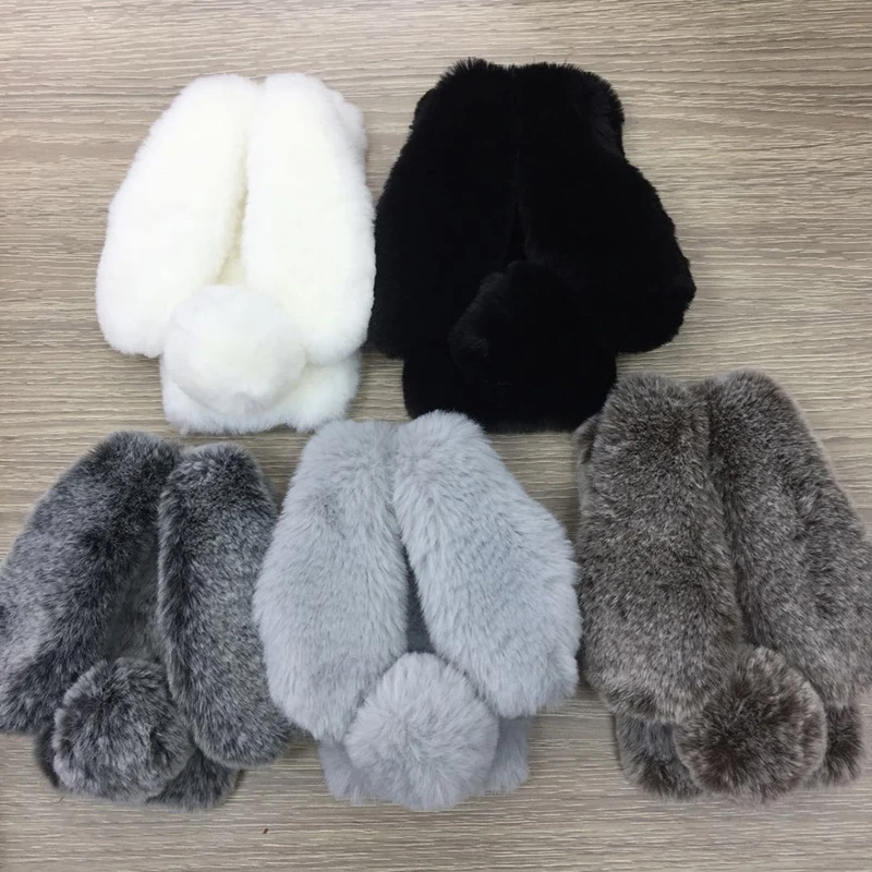 For iPhone 7 Case 3D Cute Rabbit Hairy Warm Fur Bling Rhinestone Plush Bunny Cover for XS 4 4S 5 5S SE 6 6S 8Plus |