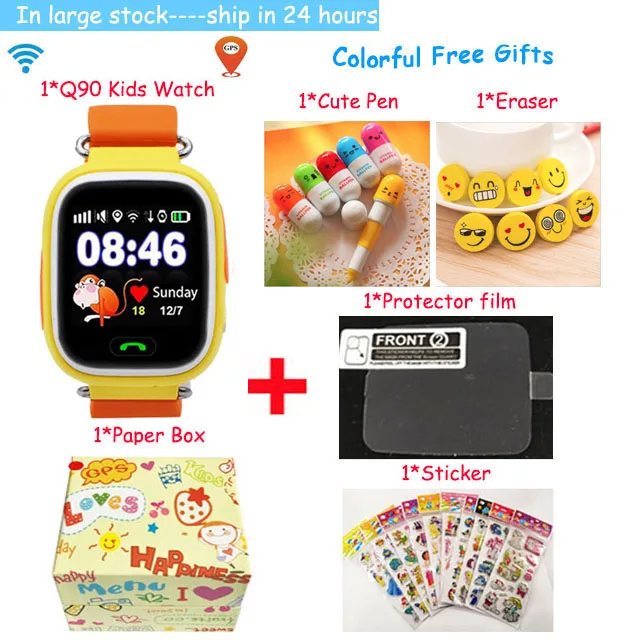 yellow package 1 Gps Q90 смарт детские часы телефон с sim-картой Wi-Fi расположение SOS Вызов трекер дети анти-потеря монитор устройство часы PK Q100 Q50 - Цвет: yellow package 1