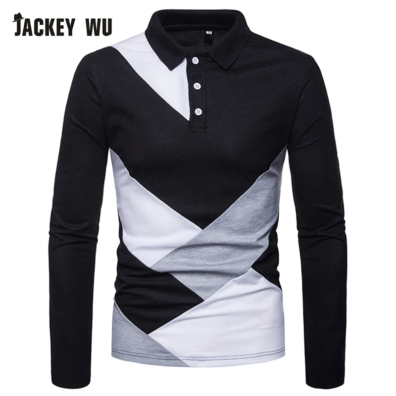 JACKEYWU мужская рубашка поло 2019 модная контрастный цвет длинный рукав хлопок