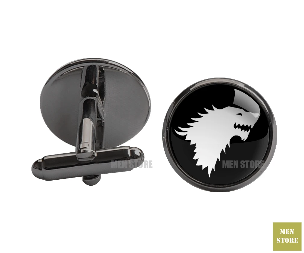 Cufflink-black Wolf Sigil Мужской Жаккардовый тонкий галстук 2," 6 см Галстук Свадебная вечеринка галстук для жениха запонки LK002M - Цвет: Cufflink-black