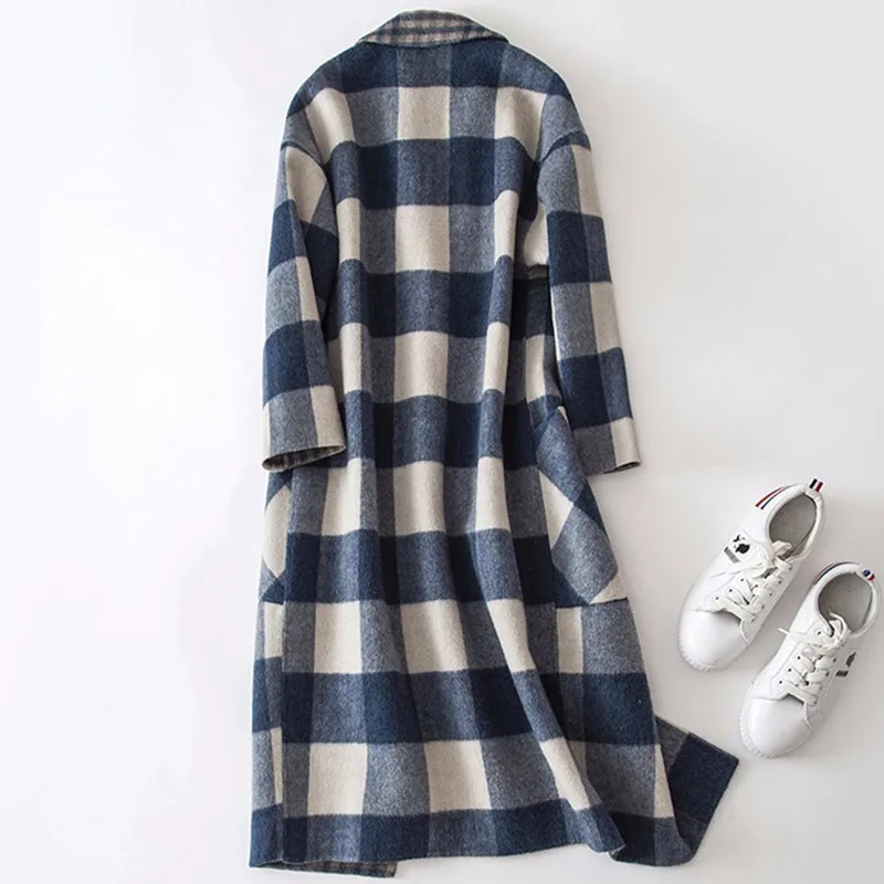 Для женщин высокое качество Зимняя шерстяная одежда Blend Coat Сгущает плед длинный