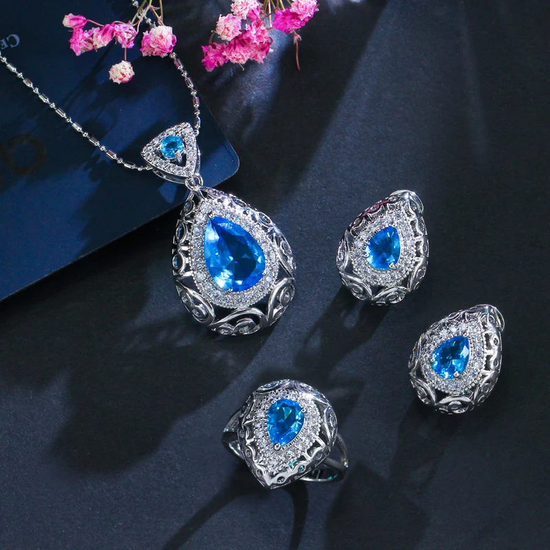 Комплект из колье серёг и кольца с фианитом|necklace earring|designer jewelry setjewelry sets |