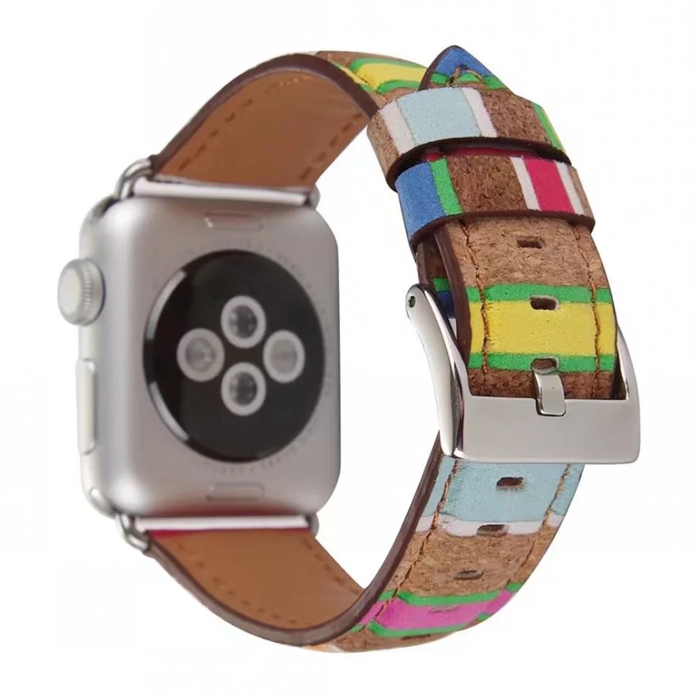Цветной модный ремешок для Apple Watch 38 мм 42 40 44 кожаный браслет из древесины iWatch