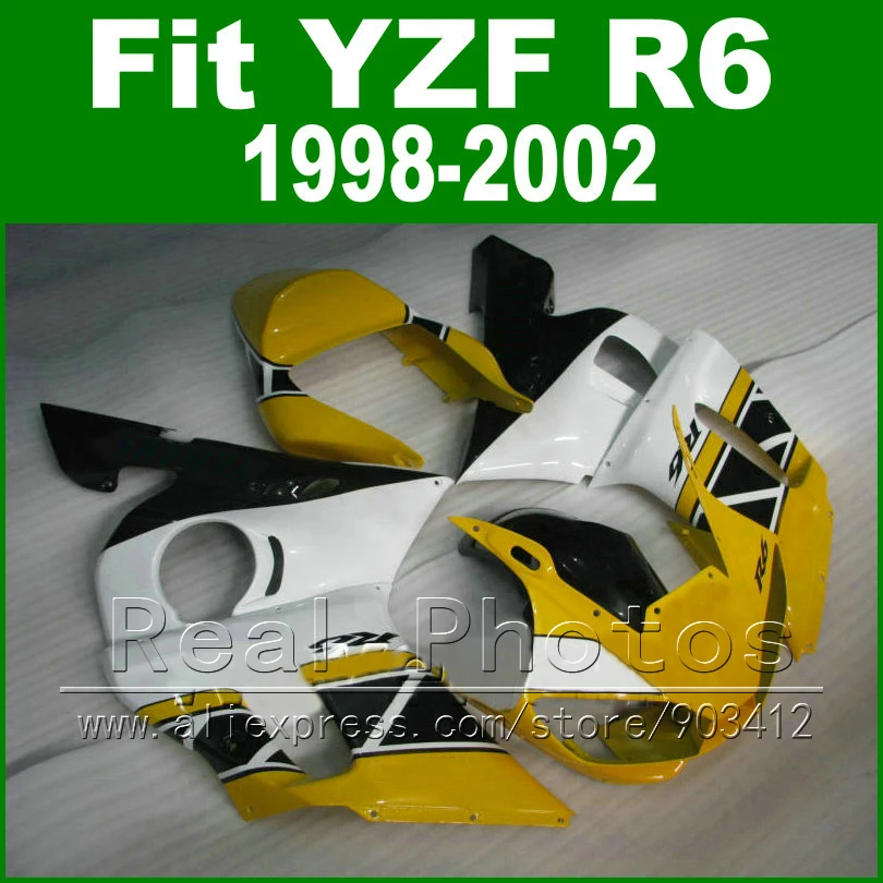 

High Quaity Plastic parts for YAMAHA R6 fairing kit 98-02 yellow white black YZF R6 fairings1998 1999 2000 2001 2002 bodywork