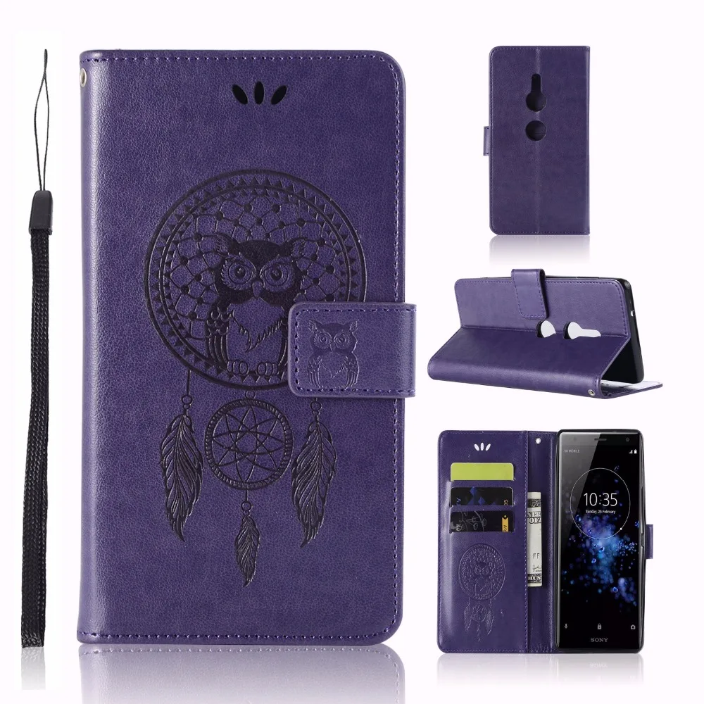 PU Leather Flip Folio cover for sony Xperia XZ2 Case embossed owl Mobile Phone case With card pocket | Мобильные телефоны и