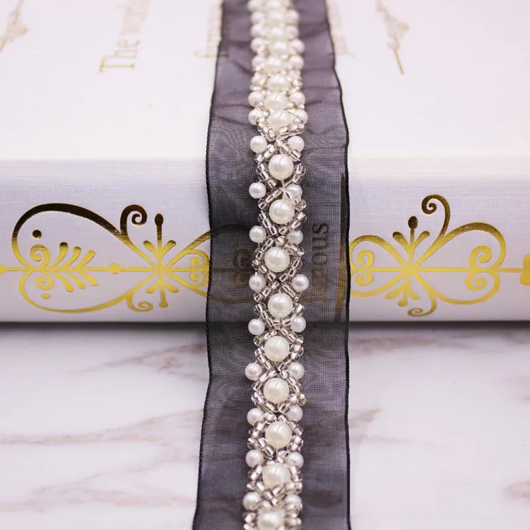 Meetee 3cm Width 5Yards Handmade Beaded Pearl Lace Mesh Trims Ribbon DIY Sewing Clothing Accessories Wedding Dress Decor Craft | Дом и сад