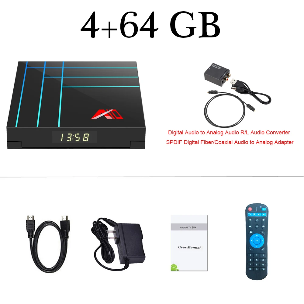 4G 64G Add Converter Новейшая Смарт ТВ-приставка 4 Гб 64 Гб RK3318 IP tv Android tv Box Youtube 4K HDR медиаплеер Google Play телеприставка PK H96 MAX - Цвет: 4G 64G Add Converter