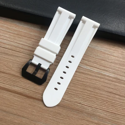 White Black buckle Мягкий 22 мм 24 мм серый красный черный синий красный белый зеленый силиконовый ремешок для часов Panerai Pilot Iwatch Oris ремешок для часов - Цвет ремешка: White Black buckle