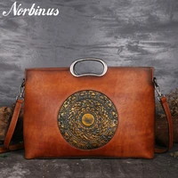 norbinus real cow leather ladies handbags luxury brand women genuine leather tote big capacity manual painting shoulder bags new