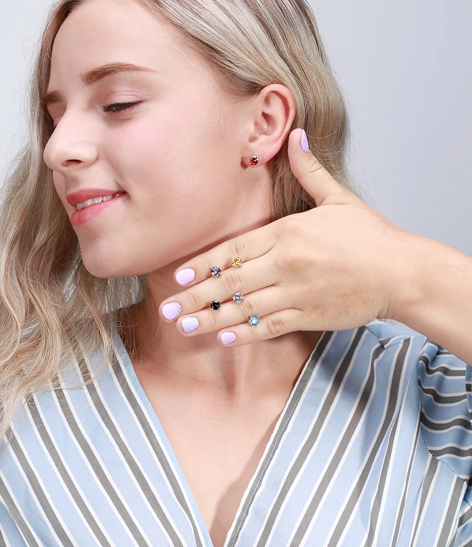 ORSA JEWELS 925 пробы серебряные женские серьги-гвоздики 12 цветов месяц счастливый камень AAA кубический циркон серьги для девочек ювелирные изделия SE84