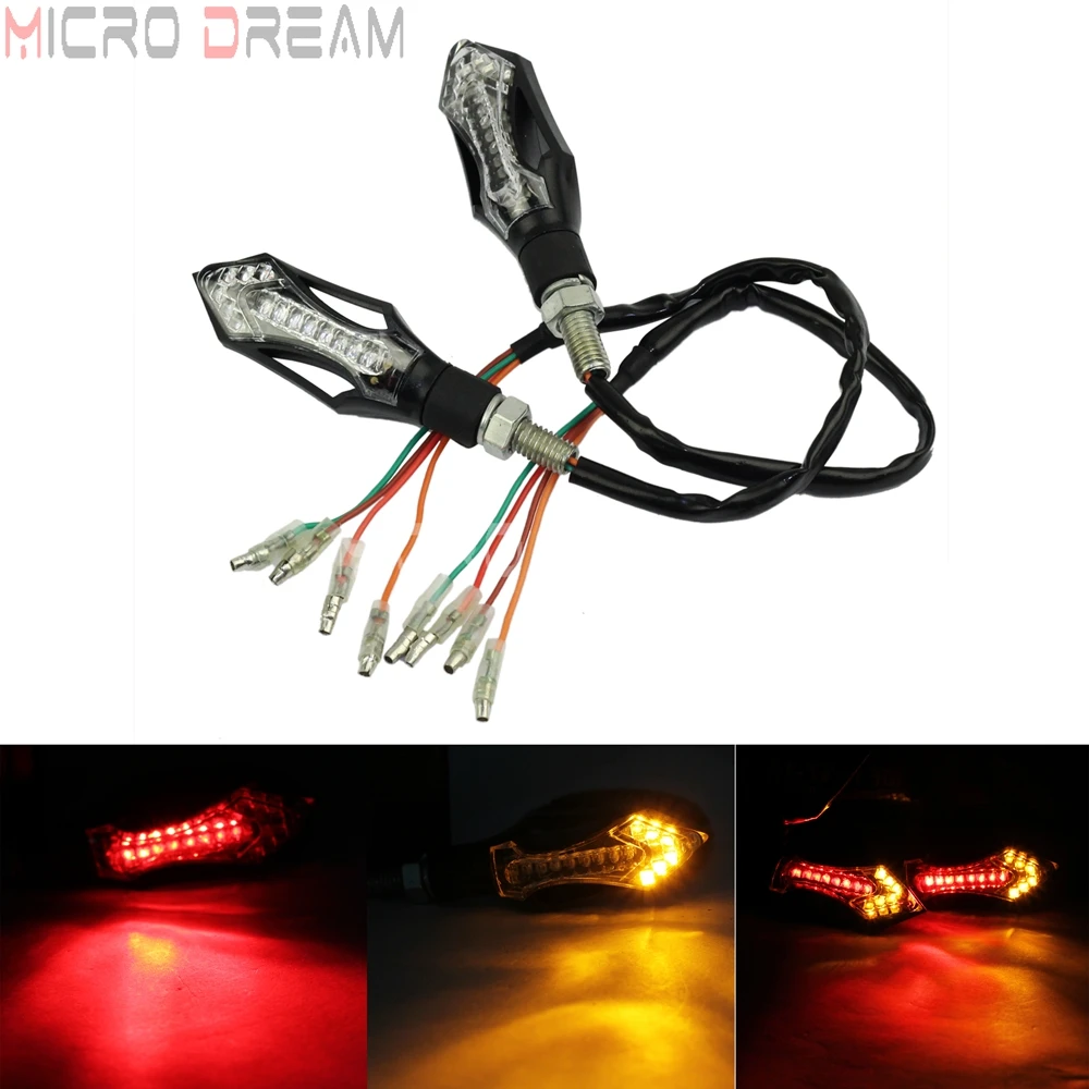 

2pcs Motorcycle LED Turn Signal Light Red & Amber SMD Indicator Brake Lamp E-MARK for Kawasaki Yamaha Suzuki ATV Quad Universal