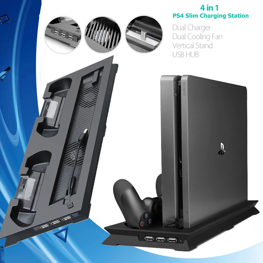 PS4 ТОНКАЯ вертикальная подставка с охлаждающим вентилятором геймпад зарядное устройство зарядная док-станция для sony Playstation 4 Slim PS 4 игры