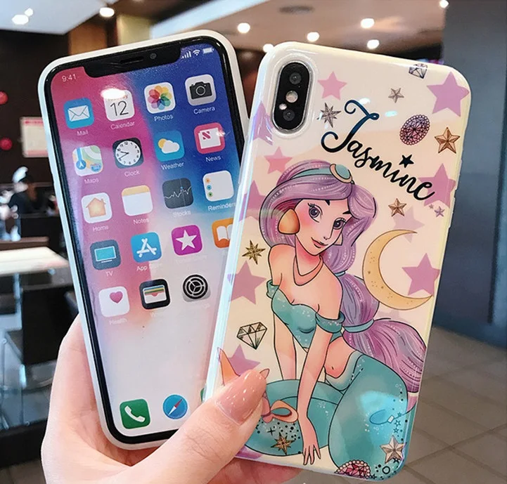 Для iphone XS Max Принцесса Жасмин телефонные чехлы для iphone X XS XR 6 6splus 7 7plus для принцессы в стиле Ариель мягкий чехол+ Шелковый ленточный ремешок - Цвет: Only case