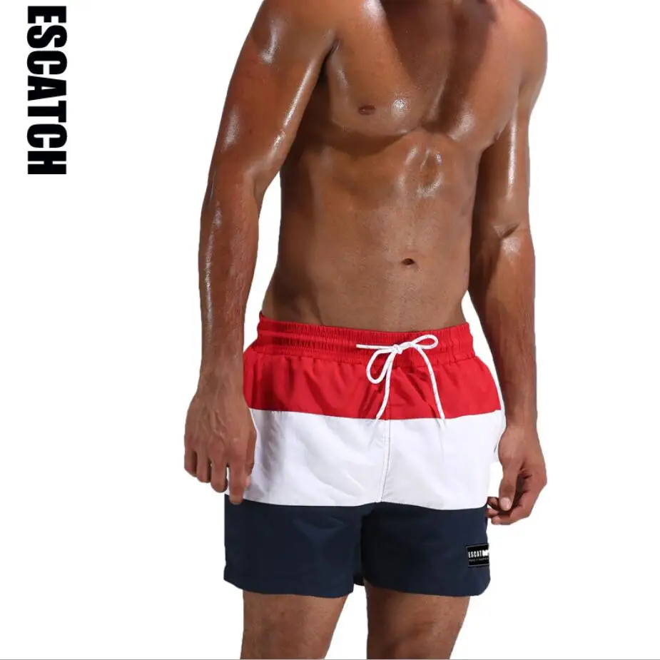 Мужской Быстросохнущий купальный костюм maillot de bain белый свободный в полоску с