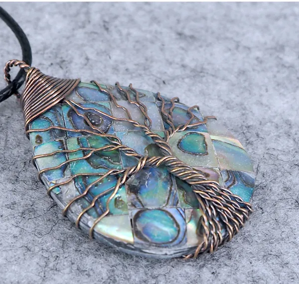 

Ожерелье из медной проволоки Abalone tree of life ручной работы