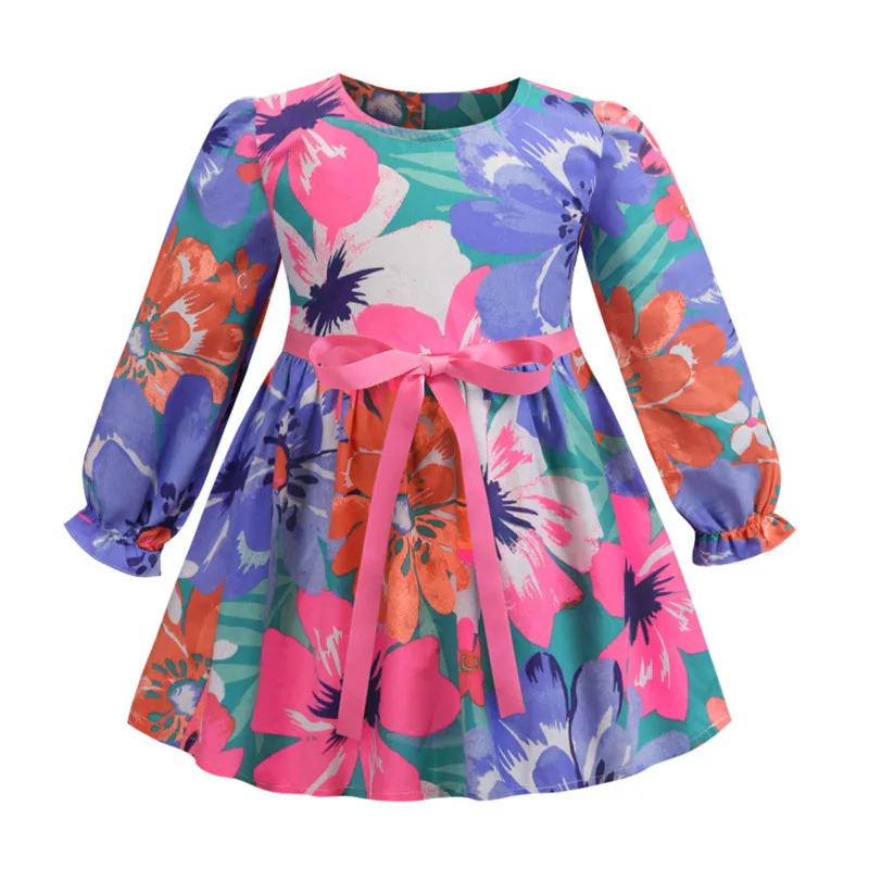 Long Sleeve Baby Girl Dress Floral Print Kids Girls Dresses 2019 Spring Autumn Princess Clothes Children 2-8 Years | Детская одежда и