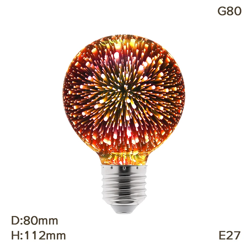 3D G80 Bulb E27 светодиодный светильник 3D украшения лампы 110-240V праздничный светильник s A60 ST64 G80 G95 G125 светодиодный светильник шарик Новинка лампа Рождественские украшения - Испускаемый цвет: 3D G80 Bulb
