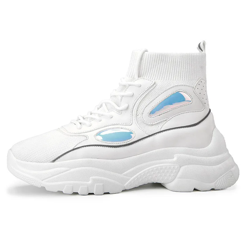 Мужские кроссовки с толстой подошвой увеличивающие рост 5 см белые/черные