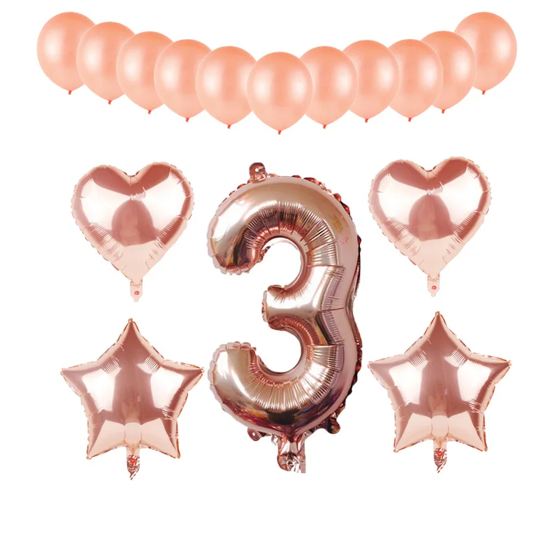 Rose Gold number 1 2 3 4 5 6 7 8 9 Heart Star Foil balloons kids Birthday Party Decoration Baby Shower supplies Latex Balloon | Дом и сад