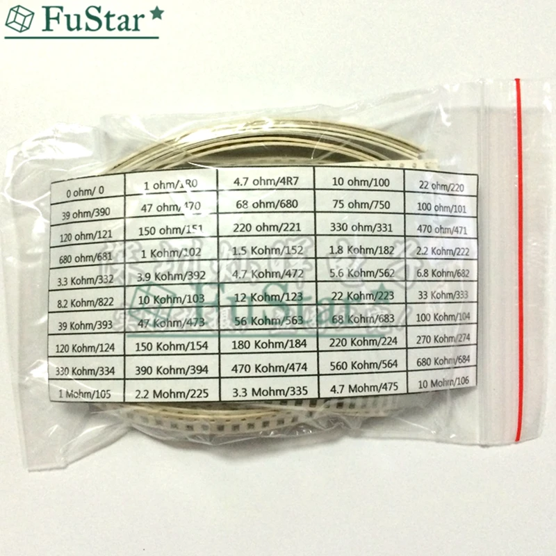 1250 шт./лот 50 значений 1206 SMD комплект резисторов (0R ~ 10MR) 5% 100% новый и оригинальный
