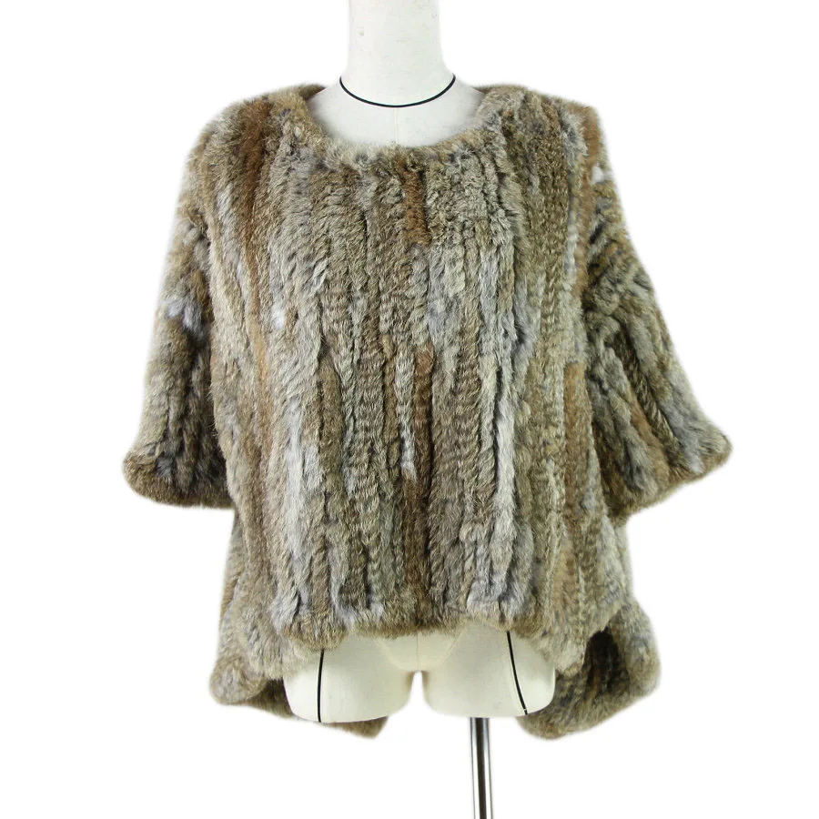 Zero Fish autumn and winter female fur cape  O-neck knitted rabbit fur shawl fur cloak outerwear rabbit fur poncho