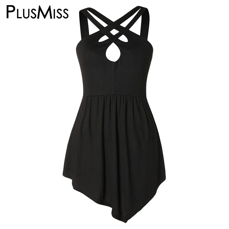 PlusMiss размера плюс 5XL сексуальный вырез черный Асимметричная майка Для женщин XXXXL