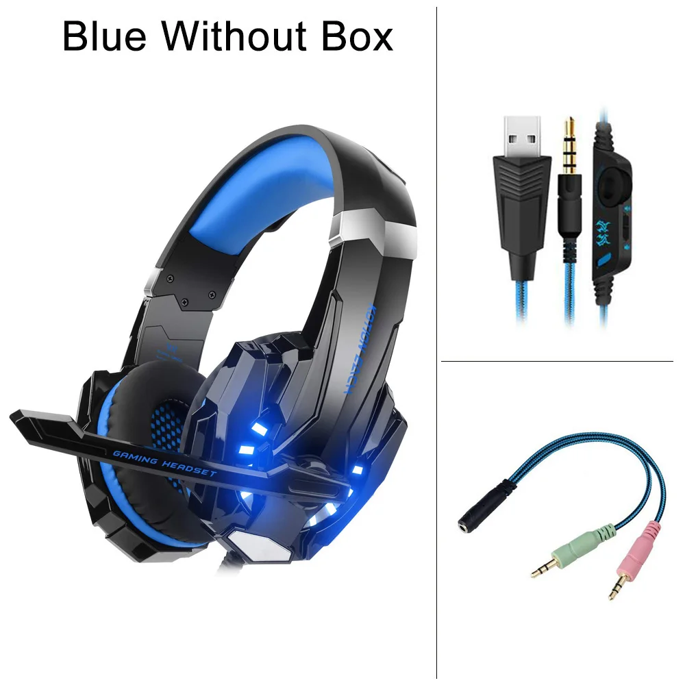 Blue Without Box KOTION каждый G9000 Игровые наушники для компьютера светящаяся гарнитура стерео Бас проводные наушники с микрофоном для ПК ноутбука PS4 - Цвет: Blue Without Box