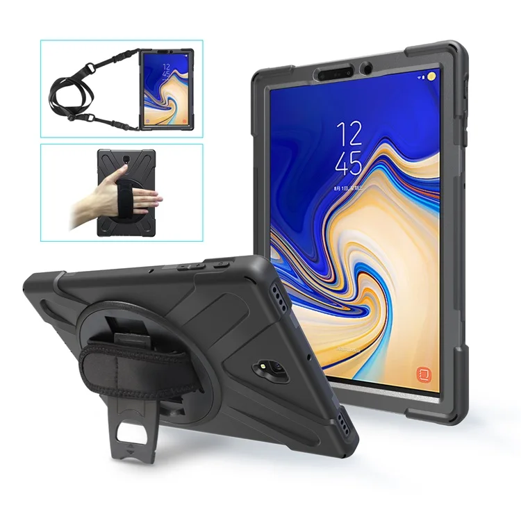 Противоударный детский чехол для samsung Galaxy Tab S4 T830 T835 T837 10,5 дюймов Защитная крышка подставка силиконовая резина Чехол - Цвет: Black Strap