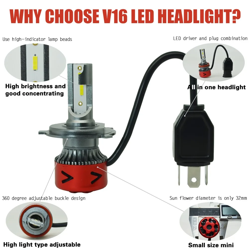 EURS 60W CSP Chips H4 H7 LED Car Headlight Bulbs H11 H1 H3 9005 9006 Hi-Lo Beam 6400lm 6000K Auto Headlamp Led Light V16 12v 24v