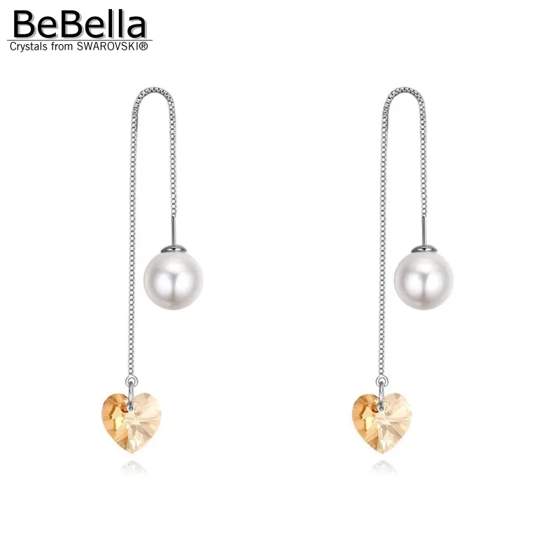 Женские длинные серьги цепочки BeBella с жемчугом и кристаллами Swarovski ювелирные