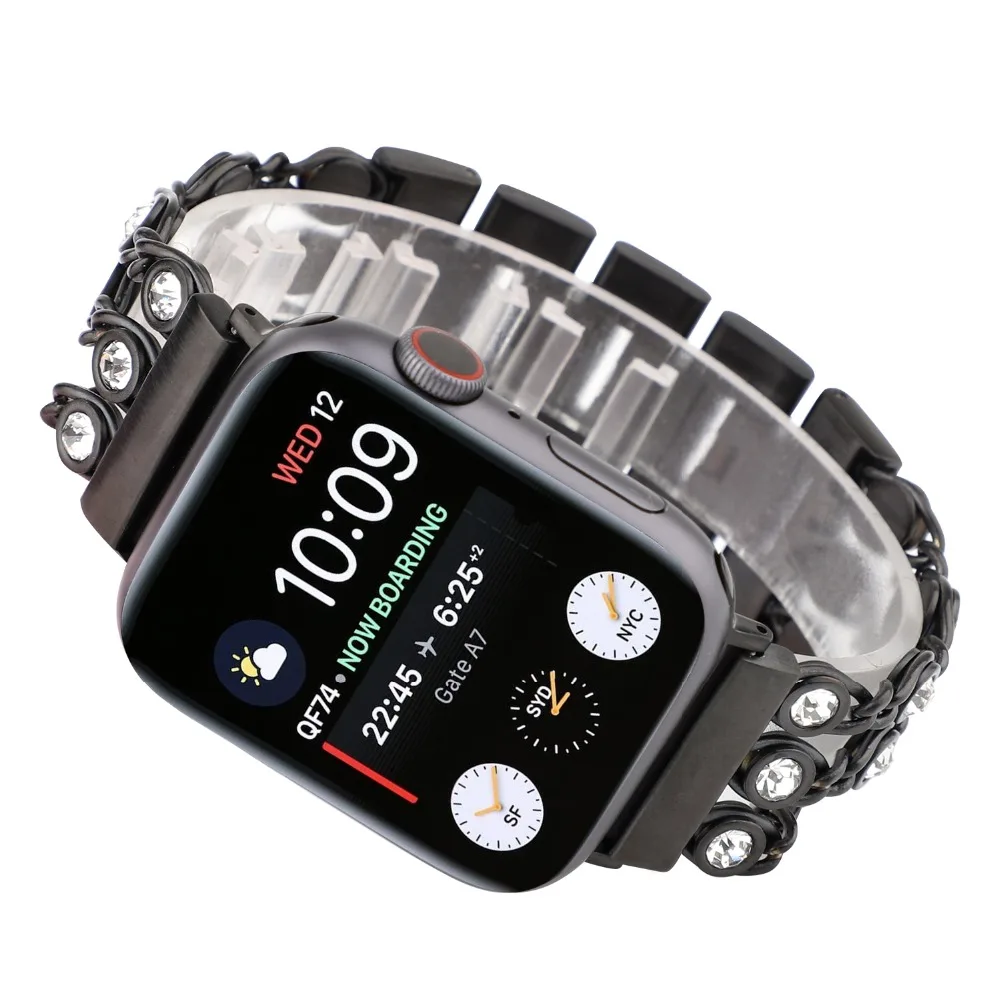 Браслет звеньевой из нержавеющей стали для Apple Watch Band SE 38/42/44/40 мм ремешок с