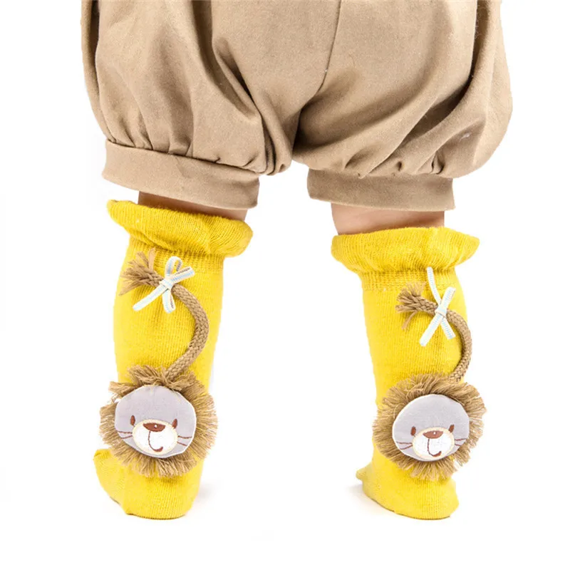 Мультяшные детские носки с аппликацией льва длинные из чесаного хлопка для