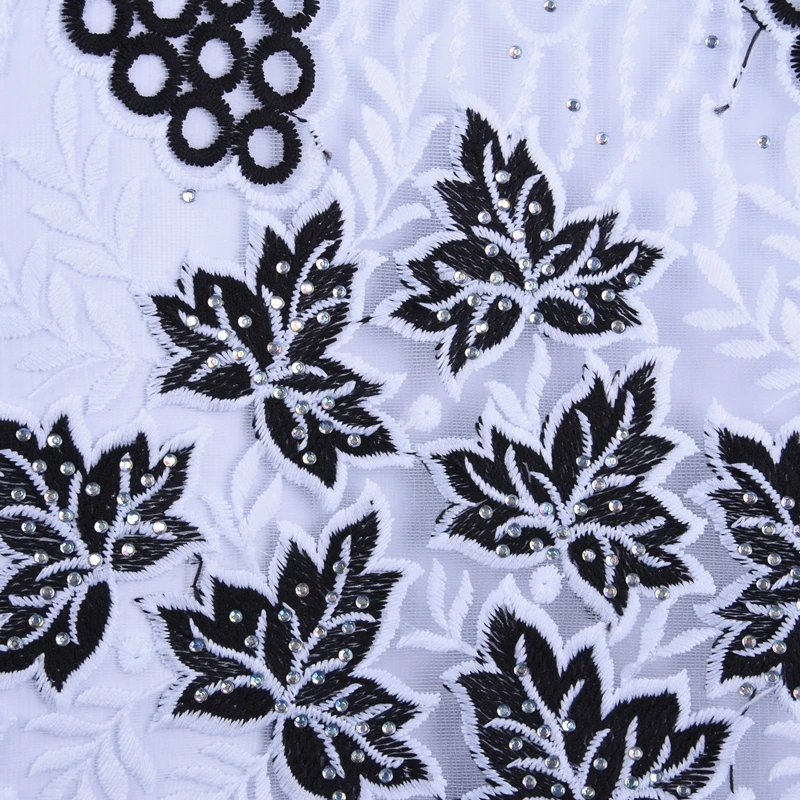 Top Sale Milk Silk Lace Fabric Black French High Quality African With Stones For Dress F1644 | Дом и сад