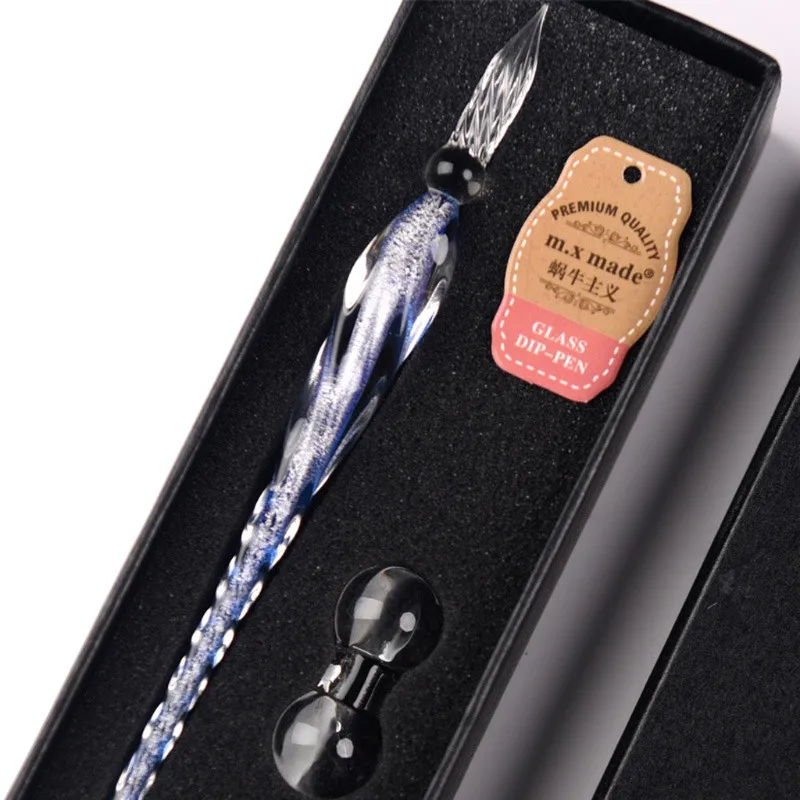 2 Crystal Glass Dip Pen Set Non-carbon Ink Fountain Signature Pen Writing Tools - Цвет: 2