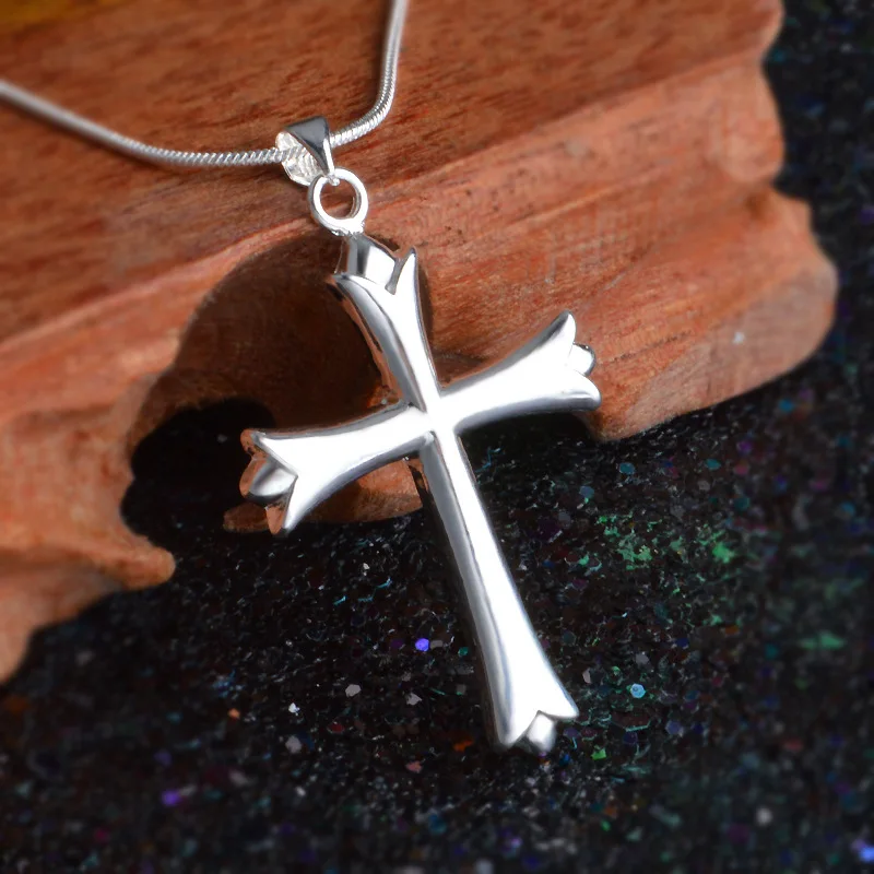 Ожерелье OMHXZJ из серебра 925 пробы с кулоном в виде Креста для женщин и девушек