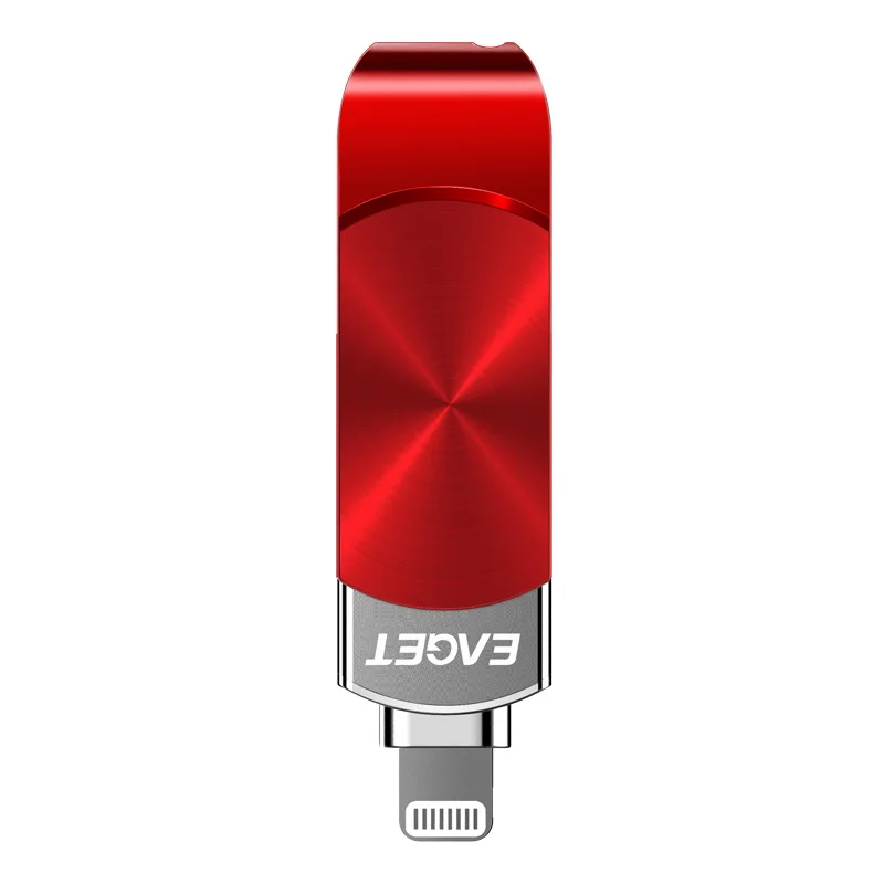 Eaget I66 OTG USB флеш-накопитель 64 Гб 128 ГБ USB 3,0 Флешка 128 ГБ флеш-накопитель шифрование MFI металлическая ручка-накопитель 64 ГБ для iPhone ПК - Цвет: red