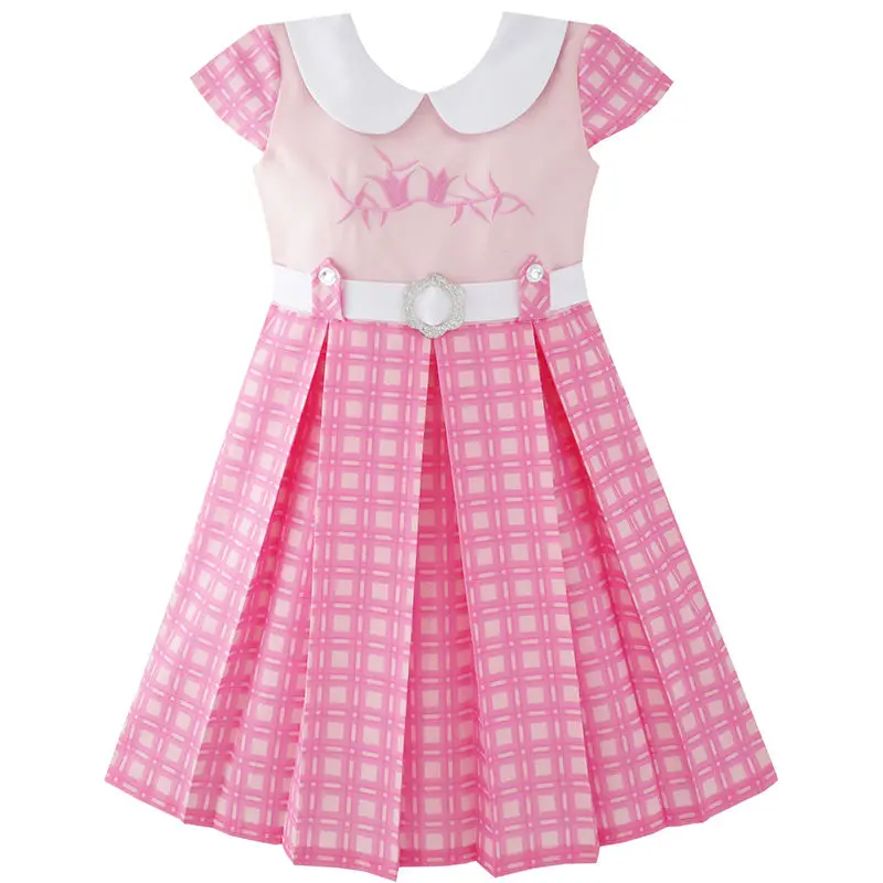 Sunny Fashion платья для девочек Розовый опоясанный Школьная форма Плиссированный