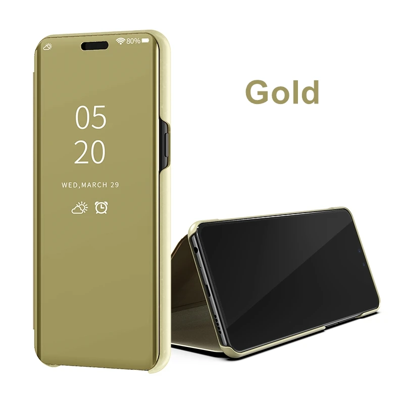 Зеркало Clear View смарт-чехол для samsung Galaxy J3 J5 J7 рro рrime On5 On7 откидная крышка для samsung J3 J4 J6 J7 J8 - Цвет: Gold