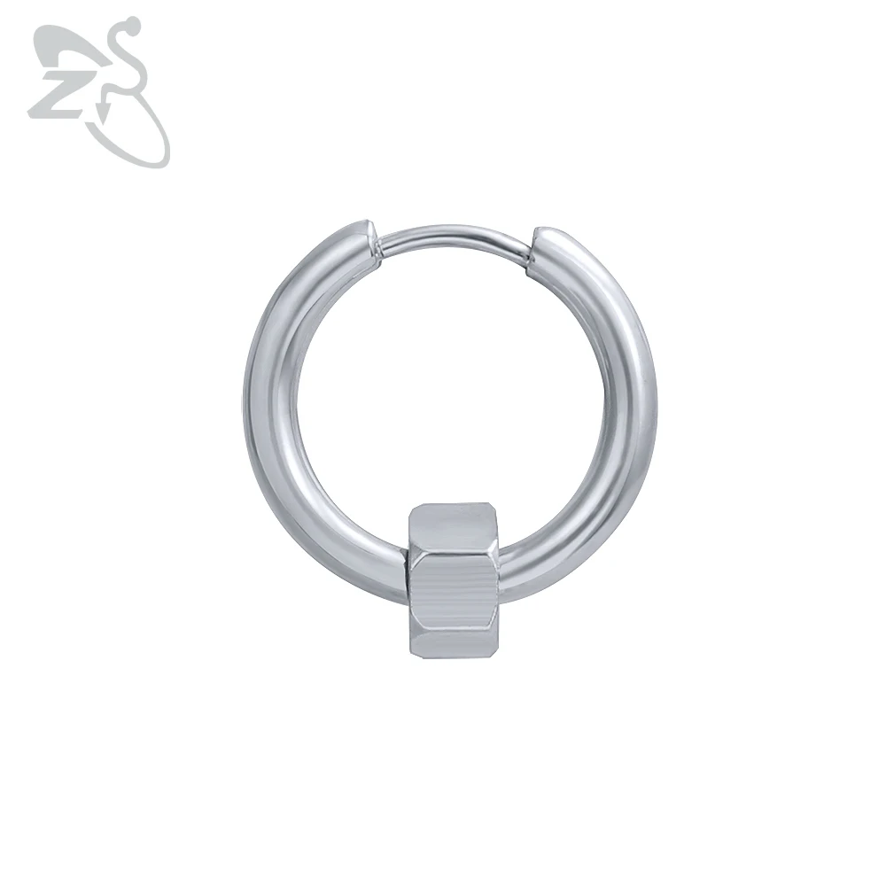 Silver 1 Piece ZS ореховая форма серьги-кольца в стиле панк серебро черное золото хип хоп круглые серьги мужские байкерские ювелирные изделия маленькие круглые серьги для мужчин и женщин - Окраска металла: Silver 1 Piece