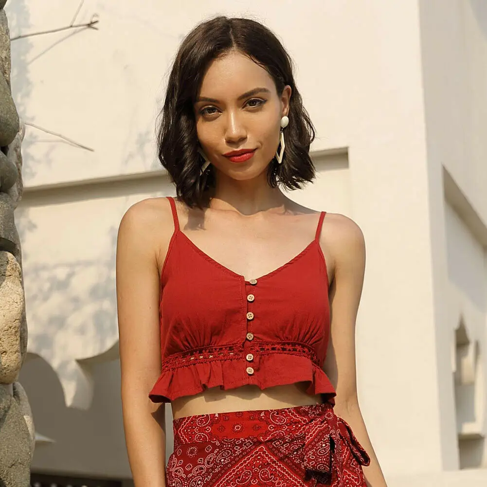 Модный женский Повседневный Топ с v образным вырезом на пуговицах вырезами