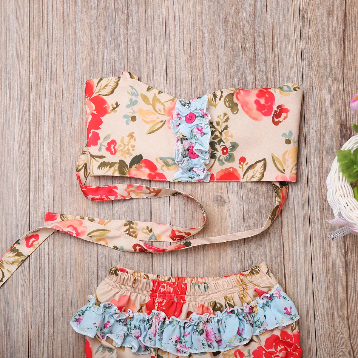 Купальник из двух частей с цветочным принтом для маленьких девочек | Спорт и